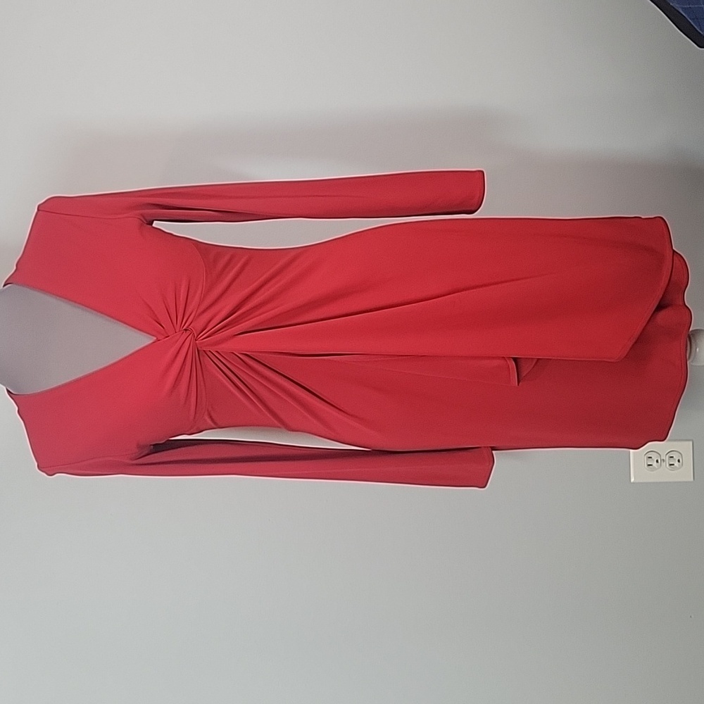 Vintage Tom & Linda Platt Lipstick Red V-neck Twist Front long Sleeve dress